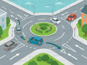 When exiting a roundabout, you should: