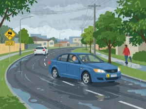 When roads are wet after rain, you should: