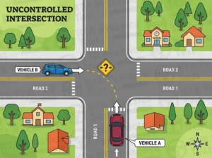 When approaching an uncontrolled intersection, you should: