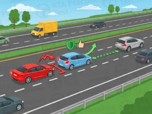 If another vehicle is following too closely behind you, you should: